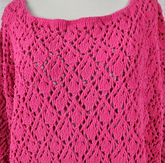 LUCKY BRAND Pink Pointelle Chenille Sweater (L) - Picture 3 of 7